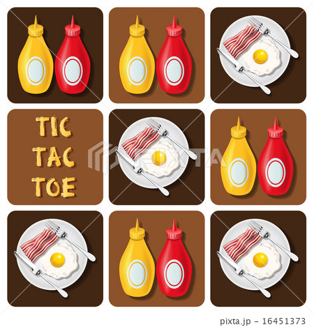 Tic-Tac-Toe of bacon and fried egg and seasoning Tic-Tac-Toe of bacon and fried egg and seasoning 16451373