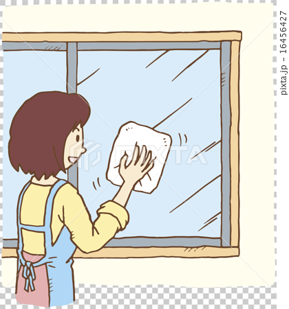 插图素材: 家庭主妇擦窗户
