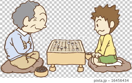 おじいさんと囲碁対決する少年 16456434