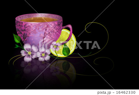 Cup of tea with lemon and flowers 16462330