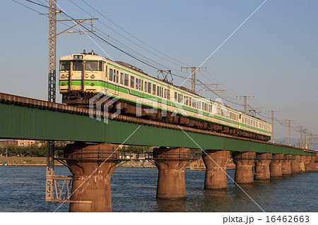 信濃川橋梁を渡る越後線115系6両 16462663