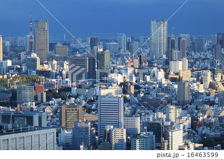 東京都市風景 新宿高層ビルから望む 青山 六本木 浜松町 台場 東京湾方面の写真素材