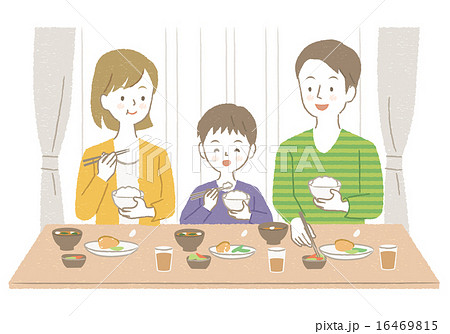ごはんを食べる家族イラストのイラスト素材