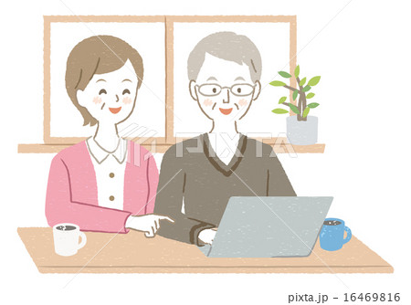 パソコンを楽しむシニア夫婦イラスト 16469816