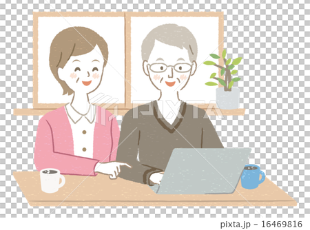 パソコンを楽しむシニア夫婦イラスト 16469816