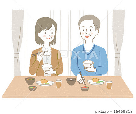 食事するシニア夫婦イラストのイラスト素材