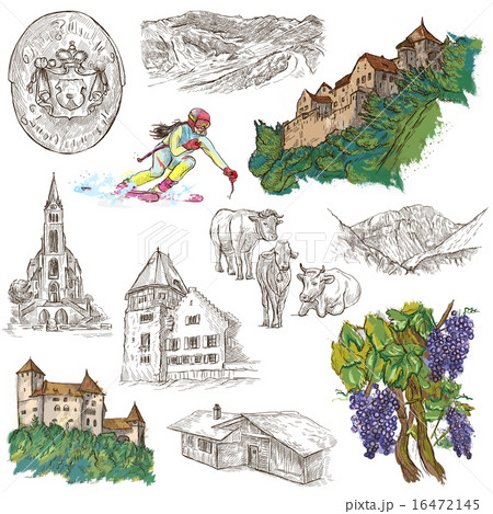 Travel - Liechtenstein. Hand drawings on white. 16472145