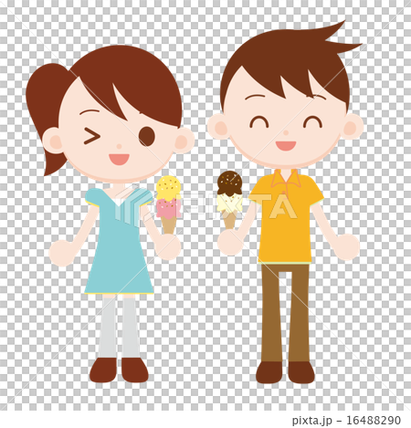 二段アイスを食べる若者 16488290