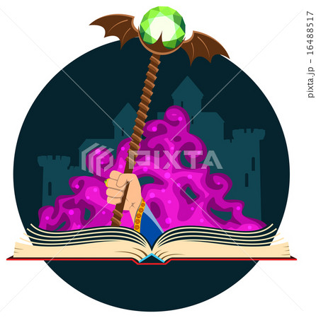Fantasy Book with Magic Staff Fantasy Book with Magic Staff 16488517