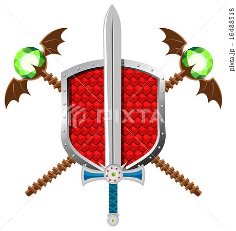 Fantasy Set with Shield, Sword nd Magic Staffs Fantasy Set with Shield, Sword nd Magic Staffs 16488518