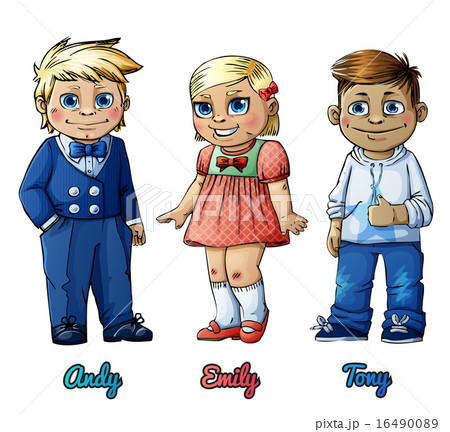 Children: little girl and boys. Cartoon vector 16490089