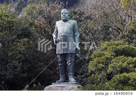 1月 鹿児島市の西郷隆盛像の写真素材