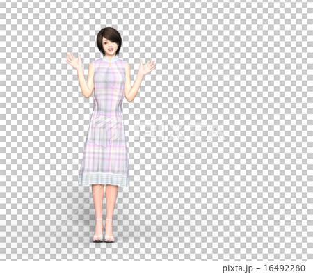 手を振るかわいいワンピースの女性 Perming3dcgイラスト素材のイラスト