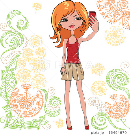 Vector cute girl makes selfie 16494670