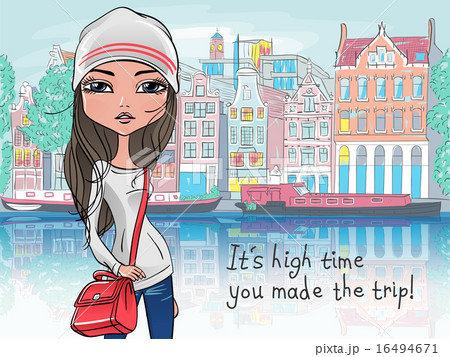 Vector beautiful fashion girl in Amsterdam 16494671