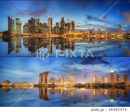 Set of Singapore Skyline and view in Marina Bay 16495474