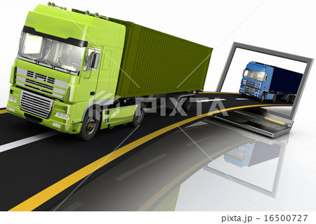 Trucks on freeway coming out of a laptop 16500727