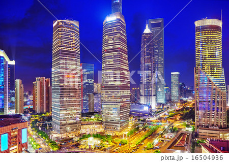 Night view skyscrapers, city building of Pudong 16504936