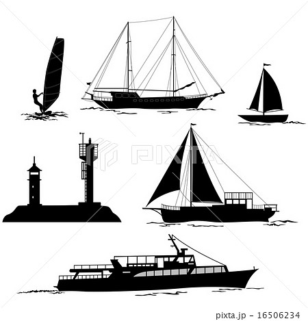 Sea Landscape with Palms and Ship Silhouettes 16506234