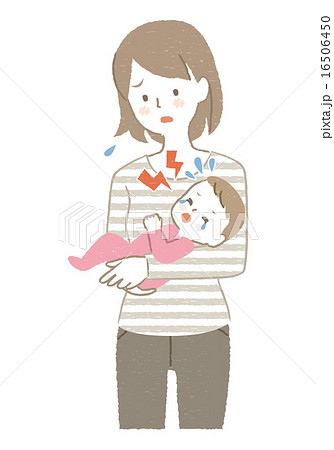 泣く赤ちゃんと困るママイラストのイラスト素材