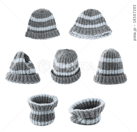 Gray knitted head cap isolated 16507205