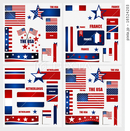 Collection of American Flags, France Flags, Netherlands Flags, F 16524203