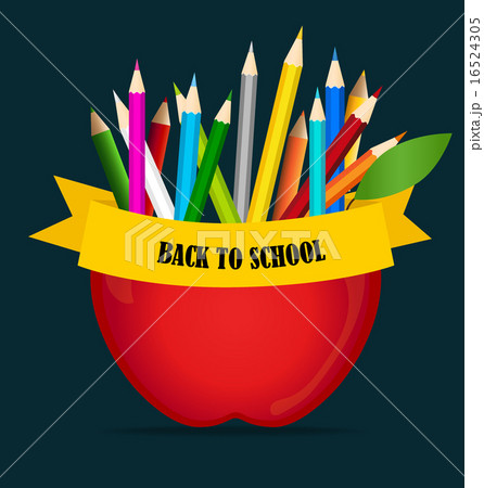 Welcome back to school with Apple and Color pencils background, 16524305