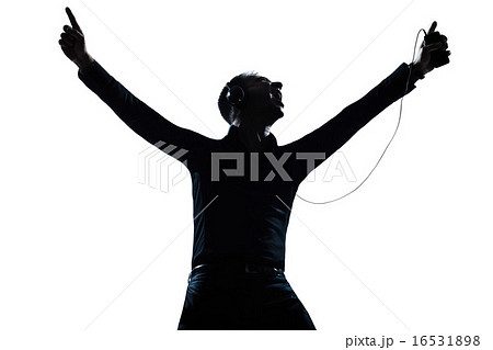 silhouette man portrait happy listening to music silhouette man portrait happy listening to music 16531898
