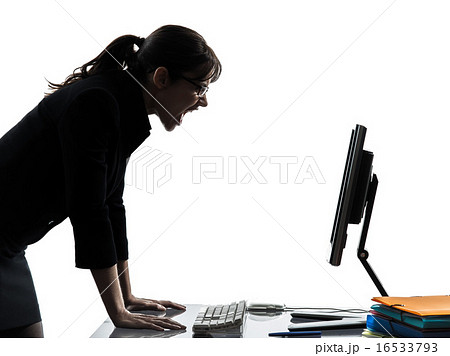 business woman computer computing  screaming angry silhouette 16533793