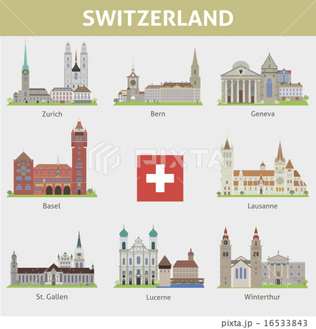 Switzerland. Symbols of cities. Vector set 16533843