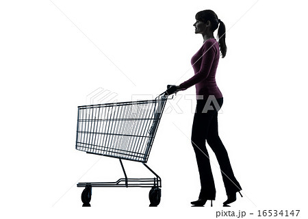 woman with empty shopping cart silhouette woman with empty shopping cart silhouette 16534147