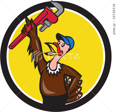 Turkey Plumber Raising Wrench Circle Cartoon 16536316
