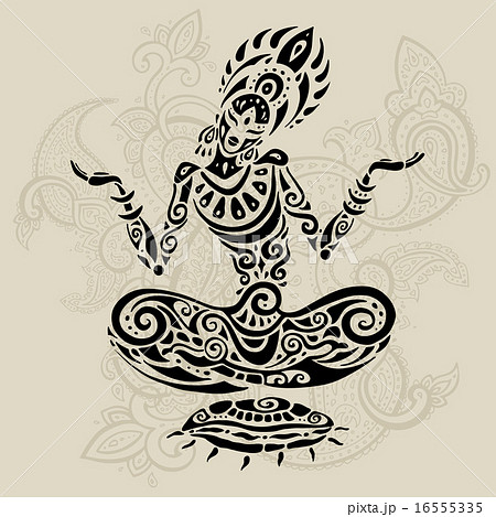 Meditation Lotus Pose Tattoo Style のイラスト素材
