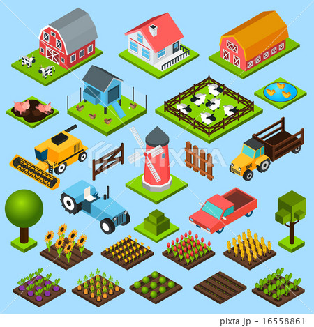 Farm isometric icons set 16558861