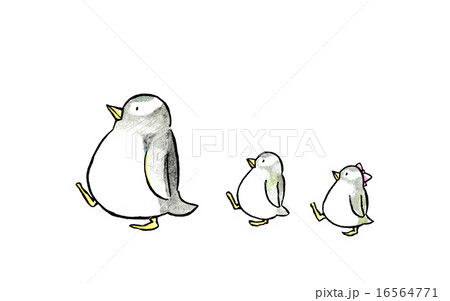 ペンギン親子の行進 水彩のイラスト素材