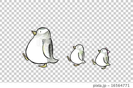 ペンギン親子の行進 水彩のイラスト素材