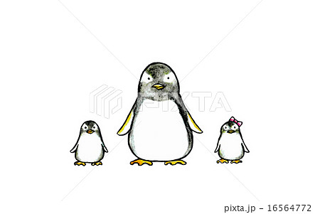ペンギン親子が並ぶ 水彩のイラスト素材