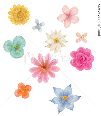 パステルカラーのカラフルな柔らかい水彩画の花の素材セットのイラスト素材