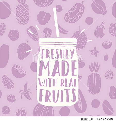 Freshly made with real fruits. Hand drawn jar and fruit pattern. 16565786