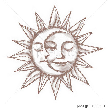 太陽と月 セピアのイラスト素材 16567912 Pixta