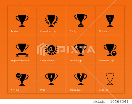 Trophy award icons on orange background. 16568341