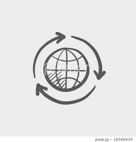 Globe with arrow sketch icon. 16569934
