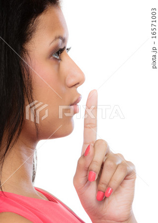 Secret woman. Girl showing hand silence sign Secret woman. Girl showing hand silence sign 16571003