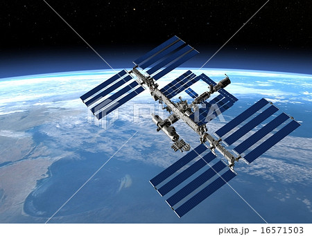 宇宙ステーションと地球 Perming3dcgのイラスト素材