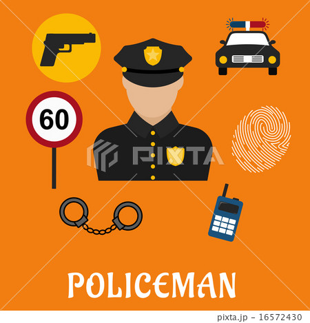 Policeman in uniform with police icons 16572430