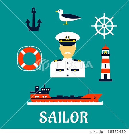Old sailor with flat nautical icons 16572450