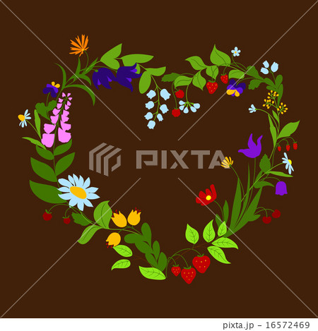 Heart shaped frame with flowers and berries 16572469