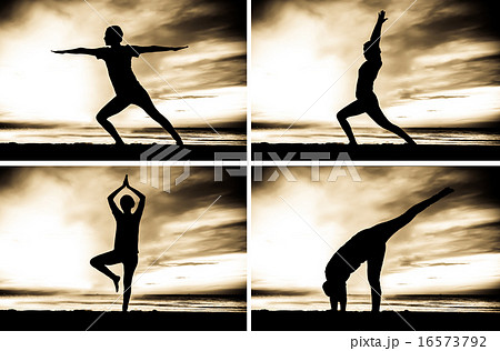 women playing yoga women playing yoga 16573792