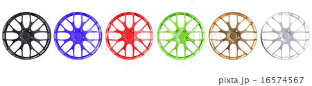 row from colored car rims 16574567
