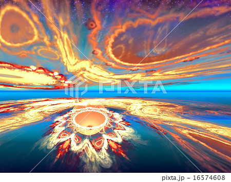 Mysterious alien sunset view in the mysterious world inhabited. Fractal art graphics Mysterious alien sunset view in the mysterious world inhabited. Fractal art graphics 16574608